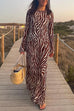 Mixiedress Boat Neck Bell Sleeves Animal Print Maxi Dress