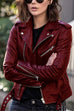 Mixiedress Vintage Lapel Zip Up Faux Leather Moto Jacket