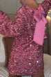 Mixiedress Long Sleeves Bow Back Sequin Party Dress