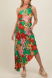 Mixiedress One Shoulder Cut Out Asymmetric Hem Floral Print Pleated Maxi Dress