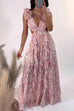 Mixiedress Deep V Neck Cut Out Sleeveless Ruffle Floral Print Maxi Dress