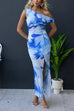 Asymmetric Shoulder Twist Front Slit Floral Maxi Dress