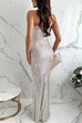 Mixiedress Spaghetti Strap V Neck High Slit Sequin Maxi Party Dress