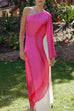 Mixiedress One Shoulder Long Sleeve Side Slit Tie Dye Maxi Dress