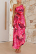 Mixiedress One Shoulder Asymmetrical Pleated Floral Maxi Dress