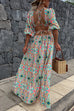 Mixiedress Puff Sleeves Backless Lace-up Printed Maxi Vacation Dress