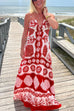 Mixiedress Spaghetti Strap Lace Up Shell Print Maxi Vacation Dress