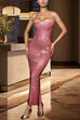 Mixiedress Strapless Back Slit Rhinestone Bodycon Maxi Party Dress