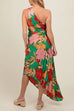 Mixiedress One Shoulder Cut Out Asymmetric Hem Floral Print Pleated Maxi Dress