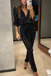 Mixiedress Wrap V Neck Tie Waist Sequin Jumpsuit