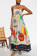 Mixiedress Tie Back Cut Out Graffiti Print Flowy Maxi Cami Dress