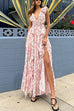 Mixiedress Deep V Neck Cut Out Sleeveless Ruffle Floral Print Maxi Dress