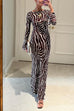 Mixiedress Boat Neck Bell Sleeves Animal Print Maxi Dress