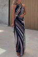 Mixiedress Sleeveless Tie Waist Color Block Striped Maxi Dress