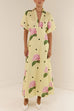 Collared V Neck Short Sleeves Floral Print Maxi Dress