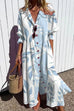 Mixiedress Ruched Button Down Balloon Sleeves Printed Maxi Dress