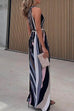 Mixiedress Sleeveless Tie Waist Color Block Striped Maxi Dress