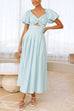 Mixiedress V Neck Twist Front Puff Sleeves Cut Out Maxi Dress