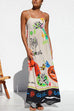 Mixiedress Tie Back Cut Out Graffiti Print Flowy Maxi Cami Dress