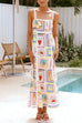 Mixiedress Tie Back Ric Rac Trim Unique Print Maxi Cami Holiday Dress