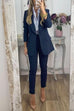 Power Suit Business Work Collared Single Button Blazer Pocketed Pants Suit Set