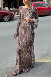 Mixiedress Boat Neck Bell Sleeves Animal Print Maxi Dress