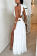 Mixiedress Deep V Neck Halter Tie Knot Backless Slit Maxi Dress