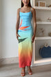 Mixiedress Back Slit Gradient Printed Sequin Maxi Cami Dress