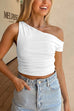 Mixiedress Asymmetrical Shoulder Ruched Crop Top