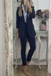 Power Suit Business Work Collared Single Button Blazer Pocketed Pants Suit Set