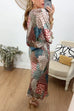 Mixiedress 3/4 Sleeves Button Up Top and High Waist Maxi Skirt Printed Set