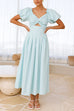 Mixiedress V Neck Twist Front Puff Sleeves Cut Out Maxi Dress