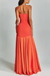 Mixiedress Mesh V Neck Strapless Splice Flare Maxi Party Dress