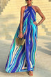 Mixiedress Halter Sleeveless Color Block Printed Swing Maxi Vacation Dress