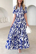 Short Sleeves Button Up Ruffle Tiered Floral Print Maxi Dress