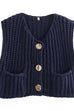 Mixiedress Gold Buttons Pocketed Chunky Sweater Vest