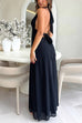 Mixiedress Deep V Neck Halter Tie Knot Backless Slit Maxi Dress