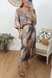 Mixiedress 3/4 Sleeves Button Up Top and High Waist Maxi Skirt Printed Set