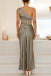 Mixiedress One Shoulder Lace Trim Cut Out Sleeveless Maxi Dress