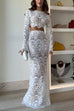 Mixiedress Crochet Lace Cover-up Crop Top and Maxi Skirt Vacation Set