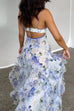 Mixiedress V Neck Backless Cut Out Ruffle Trim Slit Floral Maxi Cami Dress