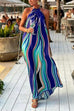 Mixiedress Halter Sleeveless Color Block Printed Swing Maxi Vacation Dress