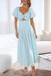 Mixiedress V Neck Twist Front Puff Sleeves Cut Out Maxi Dress