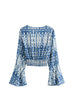 Mixiedress V Neck Bell Sleeves Twist Front Printed Crop Top