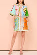 Mixiedress Short Sleeves Tie Waist Color Block Printed Mini Shirt Dress