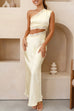 Mixiedress One Shoulder Lace Trim Cut Out Sleeveless Maxi Dress