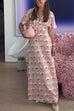 Mixiedress V Neck Short Sleeves Floral Print Maxi Holiday Dress