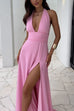 Mixiedress Deep V Neck Halter Tie Knot Backless Slit Maxi Dress