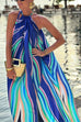 Mixiedress Halter Sleeveless Color Block Printed Swing Maxi Vacation Dress