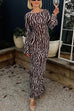 Mixiedress Boat Neck Bell Sleeves Animal Print Maxi Dress